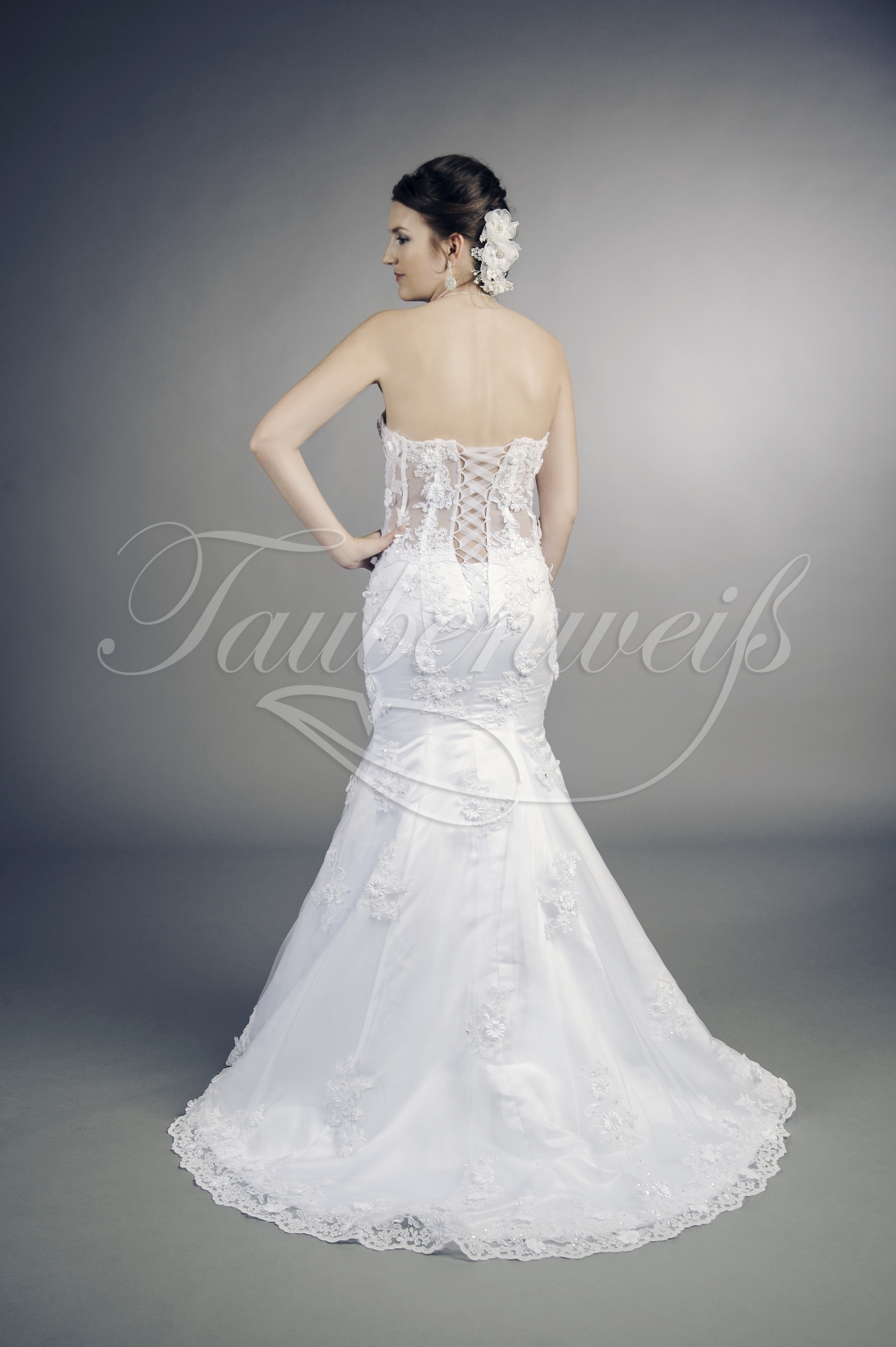 Wedding dress TW0190B - Wedding dress TW0190B mermaid sexy transparent bodice 3D flowers lace-up train