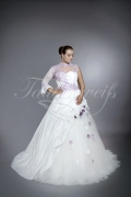 Wedding dress TW0064B - Wedding dress TW0064B high collar purple flowers lace one sleeve taffeta tulle train 1