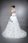 Wedding dress TW0064B - Wedding dress TW0064B high collar purple flowers lace one sleeve taffeta tulle train 3