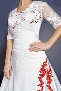 Wedding dress TW0113B - Wedding dress TW0113B A-line satin kace red lace beadings sleeves covered back 2