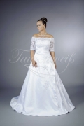 Wedding dress TW0123B - Wedding dress TW0123B satin A-line lace appliques beadings 3/4 sleeves Carmen off-shoulder train 1