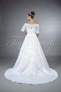 Wedding dress TW0123B - Wedding dress TW0123B satin A-line lace appliques beadings 3/4 sleeves Carmen off-shoulder train 3