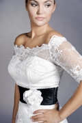 Wedding dress TW0148B - Wedding dress TW0148B lace black waist band 3/4 sleeves bateau neck train 2