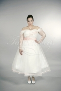 Wedding dress TW0158B - Wedding dress TW0158B tea-length plus size XXL tulle lace pink A-line sleeves 1