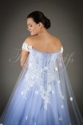 Wedding dress TW0005B - Wedding dress TW0005B blue A-line tulle lace detachable train off-the-shoulder 2