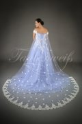 Wedding dress TW0005B - Wedding dress TW0005B blue A-line tulle lace detachable train off-the-shoulder 3