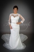 Wedding dress TW0024B - Wedding dress TW0024B mermaid chiffon lace long sleeves detachable train 1