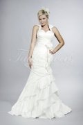 Wedding dress TW0032B - Wedding dress TW0032B mermaid taffeta ruffles pleats flowers standing collar 1