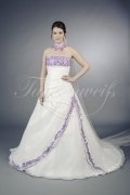 Wedding dress TW0040B - Wedding dress TW0040B A-line purple lace beadings organza pleats train lace-up back 1