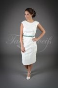 Wedding dress TW0043B - Wedding dress TW0043B short Etui style civil wedding modest taffeta cap-sleeves colored band 1
