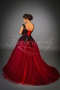 Wedding dress TW0052B - Wedding dress TW0052B red and black lace appliques beadings train lace-up back 3