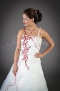 Wedding dress TW0068B - Wedding dress TW0068B A-Line organza red embroidery straps train lace-up style 2
