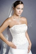 Wedding dress TW0087B - Wedding dress TW0087B satin princess draped flowers pearls long bodice train 2