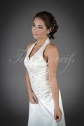 Wedding dress TW0098B - Wedding dress TW0098B modest A-Line satin embroidery neckholder no train zipper buttons 2