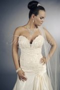 Wedding dress TW0108B - Wedding dress TW0108B satin lace deep sweetheart long train elongated bodice 2