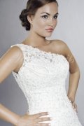 Wedding dress TW0115B - Wedding dress TW0115B tulle organza lace beadings one shoulder strap detachable train 2