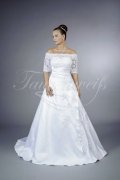 Wedding dress TW0123B - Wedding dress TW0123B satin A-line lace appliques beadings 3/4 sleeves Carmen off-shoulder train 1