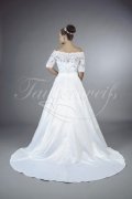 Wedding dress TW0123B - Wedding dress TW0123B satin A-line lace appliques beadings 3/4 sleeves Carmen off-shoulder train 3