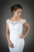Wedding dress TW0141B - Wedding dress TW0141B mermaid style tulle lace bateau neck train buttons 2