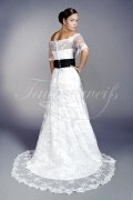 Wedding dress TW0148B - Wedding dress TW0148B lace black waist band 3/4 sleeves bateau neck train 3
