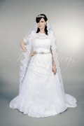 Wedding dress TW0169B - Wedding dress TW0169B A-line plus size XXL chrystal belt lace short sleeves keyhole back train 1