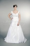 Wedding dress TW0172B - Wedding dress TW0172B plus size A-line satin condensed beadings short sleeves train lace-up 1