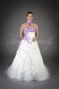Wedding dress TW0189B - Wedding dress TW0189B A-Line organza purple appliques train lace-up style necklace 1