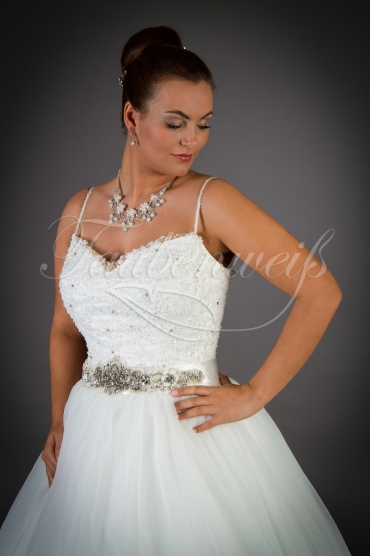 Wedding dress TW0026B - Wedding dress TW0026B glitter tulle organza princess crystal band train spaghetti straps 2