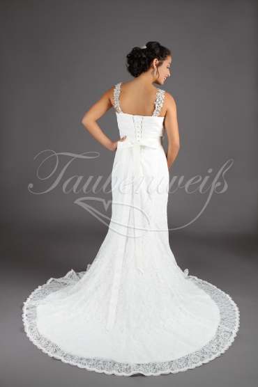 Wedding dress TW0029B - Wedding dress TW0029B mermaid sweetheart lace wide straps Rhine stone belt lace-up back train 3