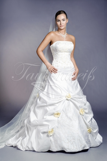 Wedding dress TW0087B - Wedding dress TW0087B satin princess draped flowers pearls long bodice train