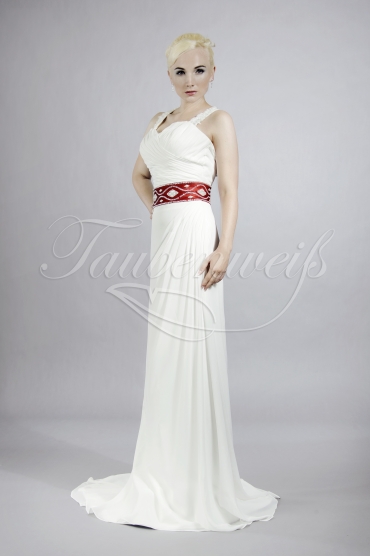 Wedding dress TW0091B - Wedding dress TW0091B chiffon column red belt halterneck train