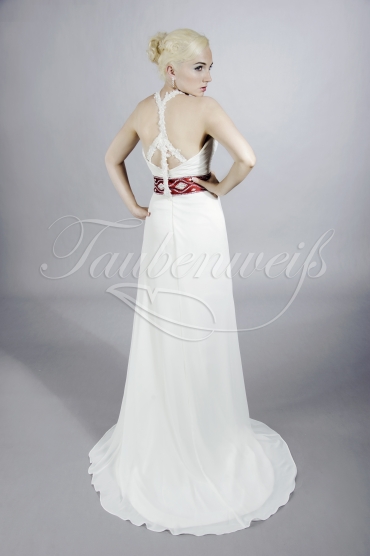 Wedding dress TW0091B - Wedding dress TW0091B chiffon column red belt halterneck train 3