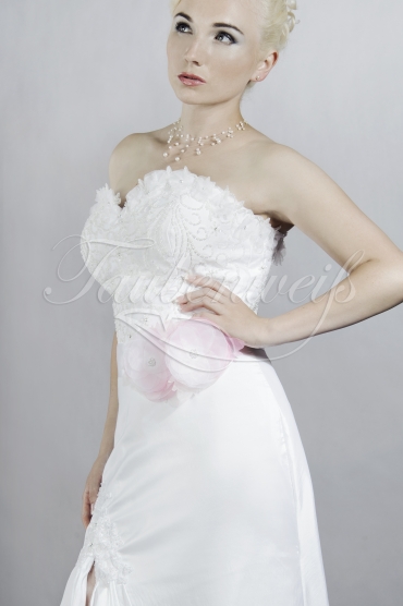 Wedding dress TW0103B - Wedding dress TW0103B taffeta strapless sweetheart beadings 3D flowers sylphlike leg slit train 2