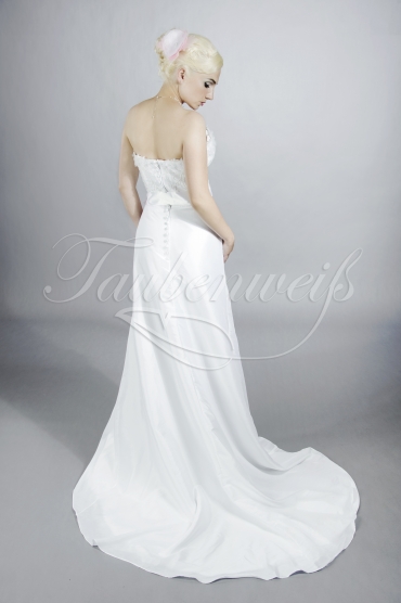 Wedding dress TW0103B - Wedding dress TW0103B taffeta strapless sweetheart beadings 3D flowers sylphlike leg slit train 3