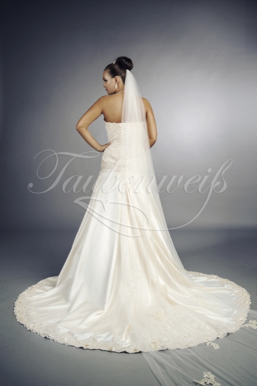 Wedding dress TW0108B - Wedding dress TW0108B satin lace deep sweetheart long train elongated bodice 3