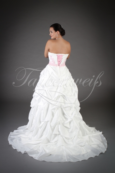 Wedding dress TW0137B - Wedding dress TW0137B taffeta tulle pink lace appliques flowers fairytale lace-up train 3