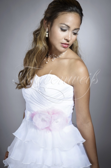 Wedding dress TW0149B - Wedding dress TW0149B short strapless organza multilayer skirt pink flower 2