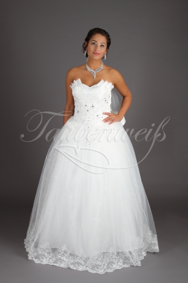 Wedding dress TW0175B - Wedding dress TW0175B strapless pleats tulle lace Rhine stones no train