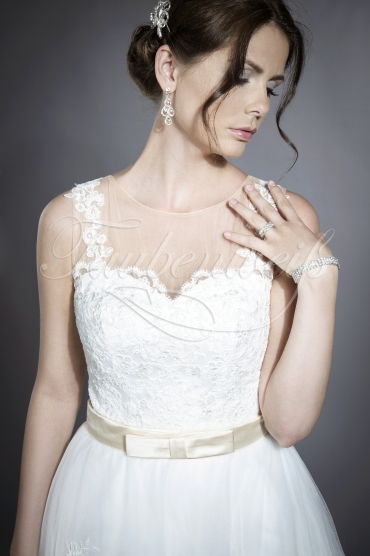 Wedding dress TW0176B - Wedding dress TW0176B two-in-one detachble skirt tulle tattoo lace champagne belt train 2