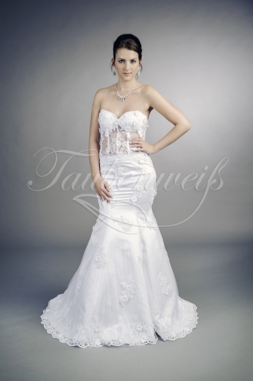 Wedding dress TW0190B - Wedding dress TW0190B mermaid sexy transparent bodice 3D flowers lace-up train