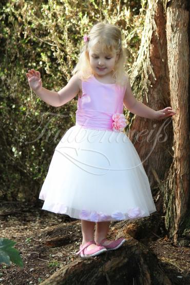 Flower girl dress TW0002BM - Flower girl dress pink ivory tulle taffeta Taubenweiss