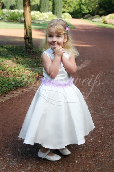 Flower girl dress TW0003BM - Flower girl dress purple ivory satin flowers Taubenweiss