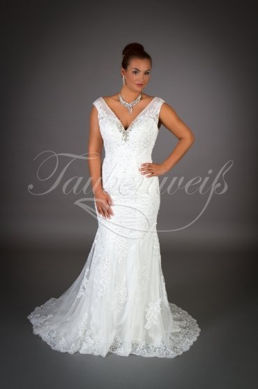 Wedding dress TW0004B - Wedding dress TW0004B mermaid lace beadings dot tulle v-neck glamorous 1