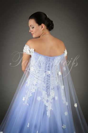 Wedding dress TW0005B - Wedding dress TW0005B blue A-line tulle lace detachable train off-the-shoulder 2