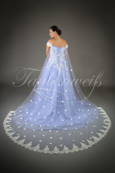 Wedding dress TW0005B - Wedding dress TW0005B blue A-line tulle lace detachable train off-the-shoulder 3