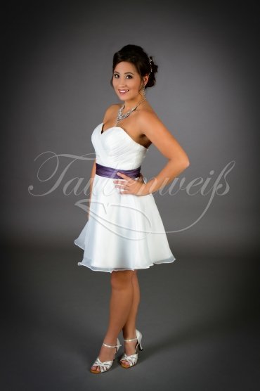 Wedding dress TW0014B - Wedding dress TW0014B short organza sweetheart neckline purple belt civil wedding