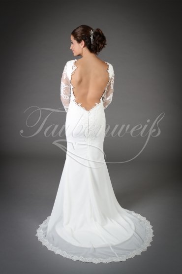 Wedding dress TW0022B - Wedding dress TW0022B mermaid chiffon lace deep back neckline train 3