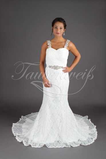 Wedding dress TW0029B - Wedding dress TW0029B mermaid sweetheart lace wide straps Rhine stone belt lace-up back train 1