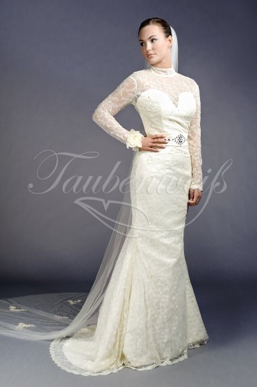 Wedding dress TW0039B - Wedding dress TW0039B mermaid all-over lace high neck long sleeves keyhole back