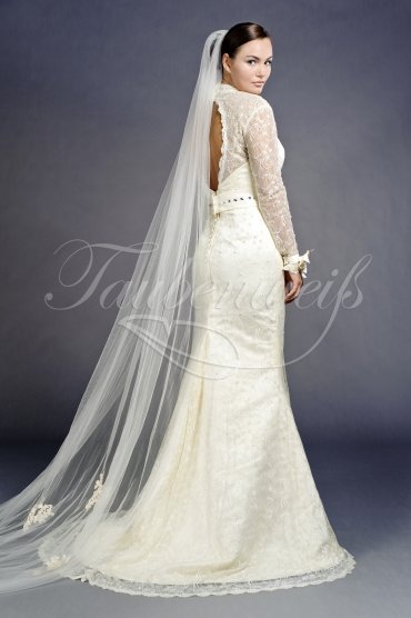 Wedding dress TW0039B - Wedding dress TW0039B mermaid all-over lace high neck long sleeves keyhole back 3